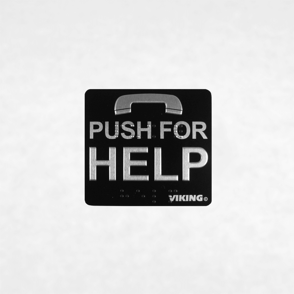 <h3>260571</h3> Black “Push for Help” Braille Label